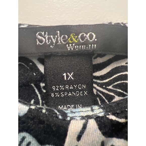 Style & Co Women’s Floral Print Slinky Sleeveless Mini Dress Size 1X Black Blue - Picture 2 of 3